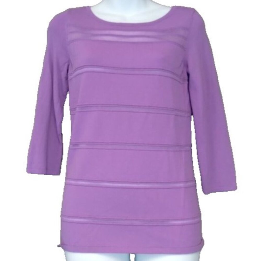 Inc International Contcepts Womens Sweater Small Purple Shear Stripe 3/4 sleeve